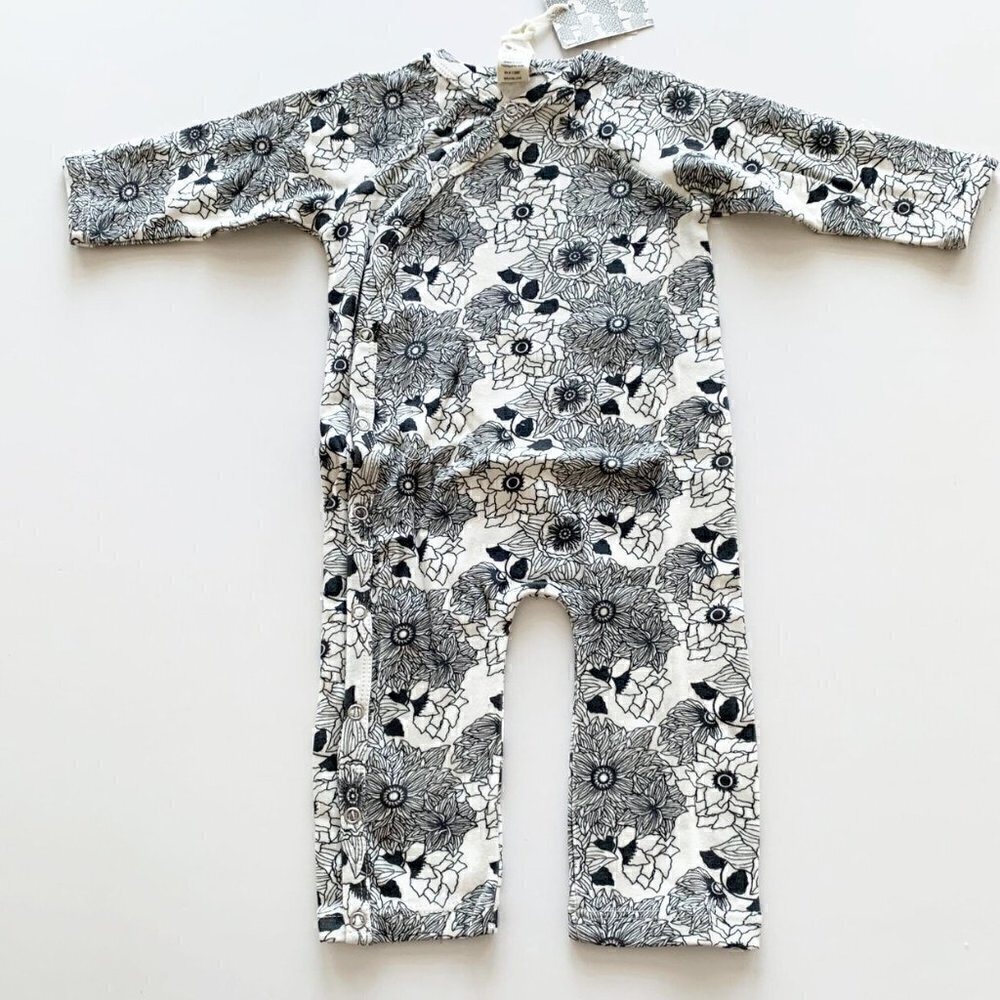 Floral Black and White Kids Romper